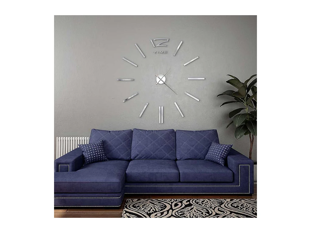 Horloge murale 3D Design moderne 100 cm XXL Argenté