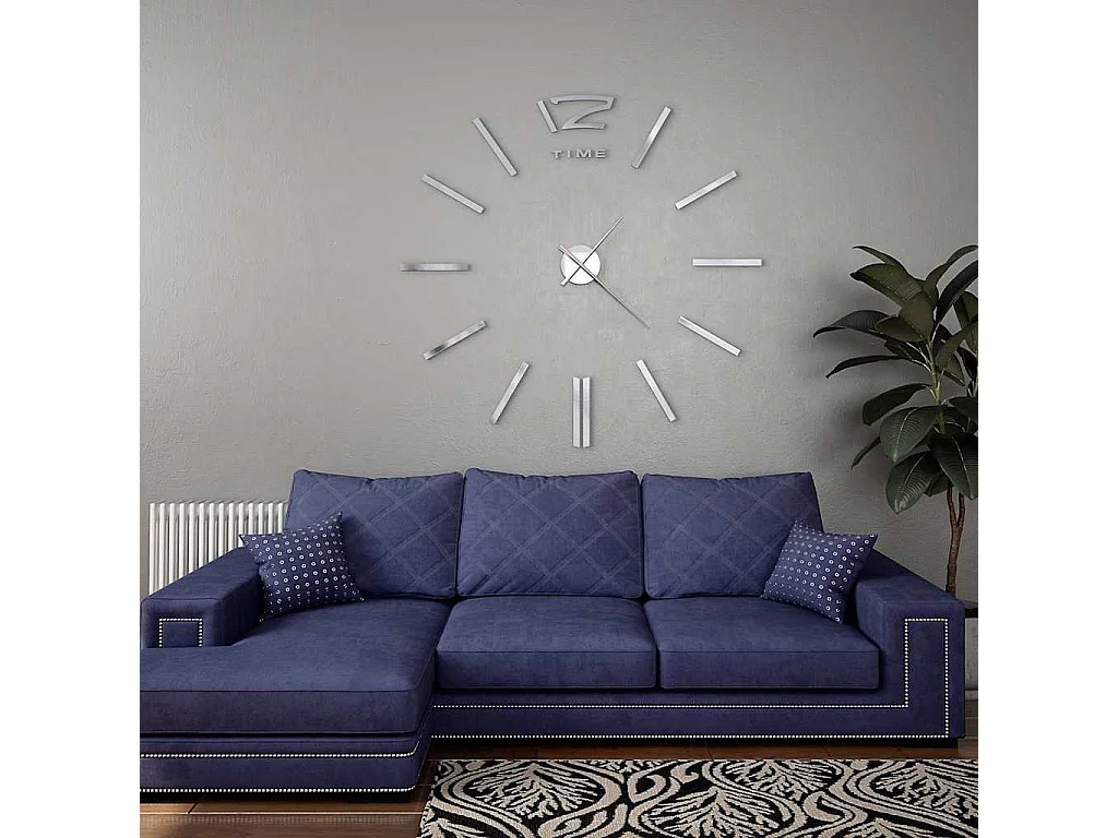 Reloj de pared 3D Diseño moderno 100 cm XXL Plata