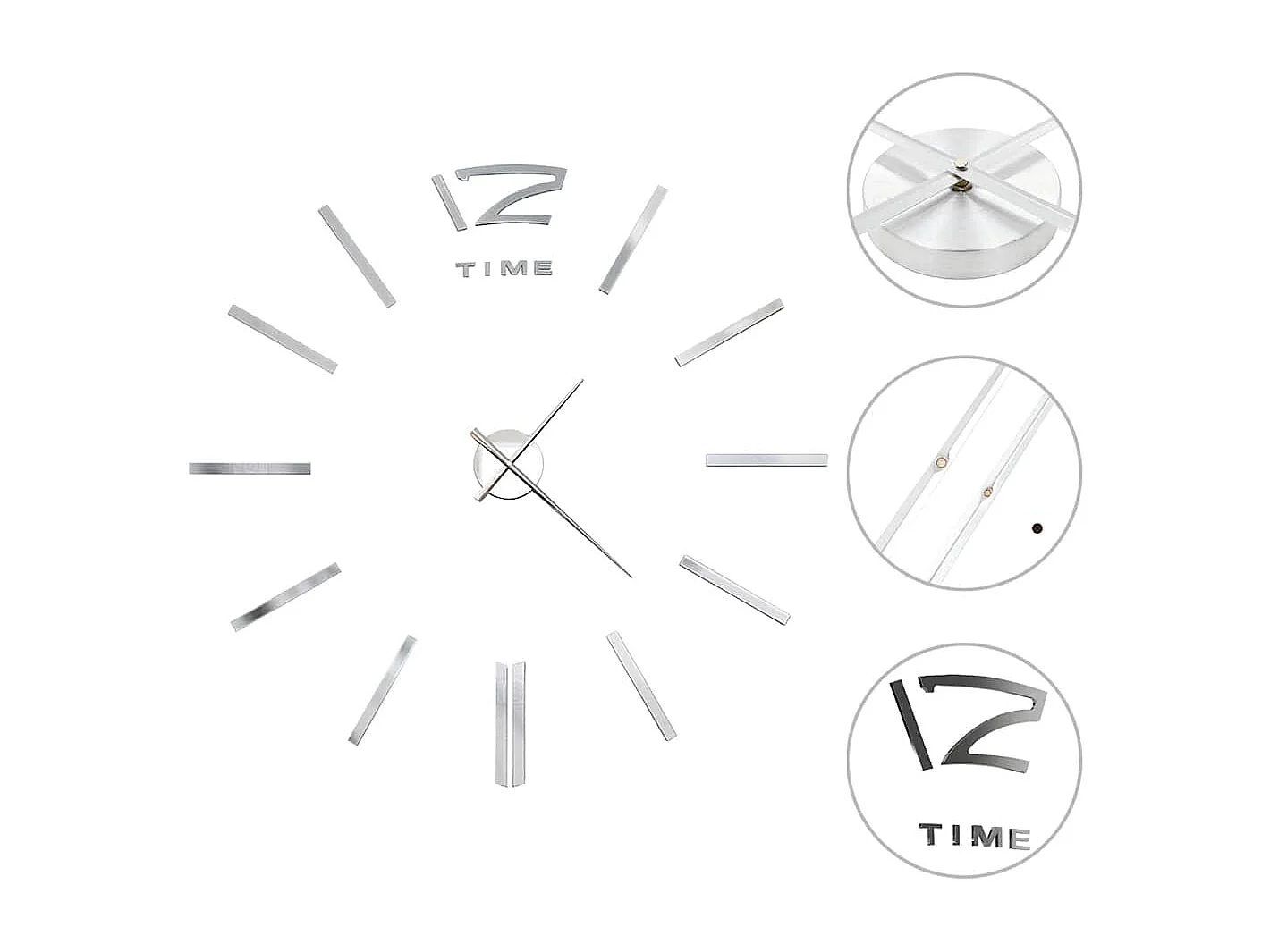 Reloj de pared 3D Diseño moderno 100 cm XXL Plata