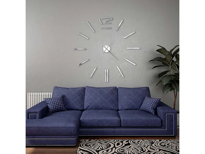 Horloge murale 3D Design moderne 100 cm XXL Argenté