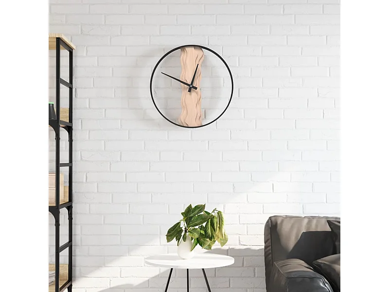 Horloge murale marron Ø35 cm fer et bois de chêne