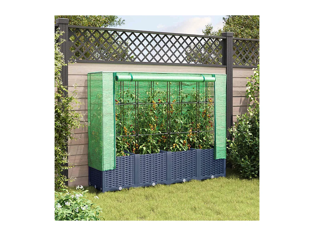 Jardinière surélevée avec housse aspect rotin 160x40x138 cm