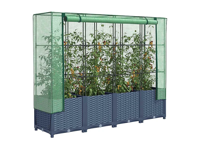 Jardinière surélevée avec housse aspect rotin 160x40x138 cm