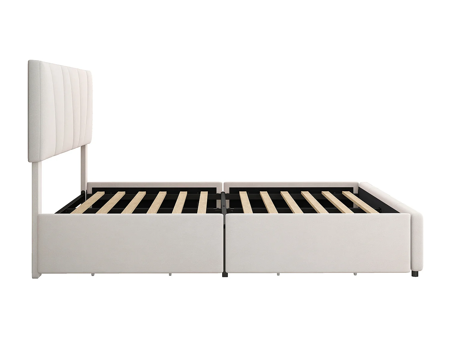 Lit plateforme 140x200 cm, avec 4 tiroirs et tête de lit réglable, tissu beige (210.5x150x103 cm)