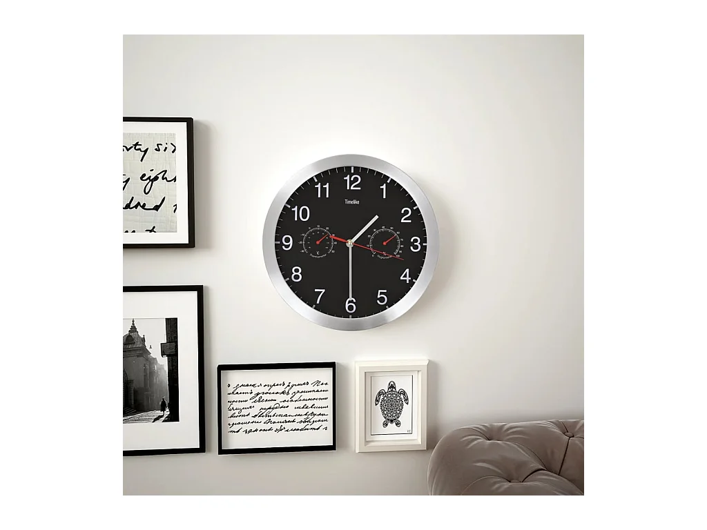 Horloge murale à quartz Hygromètre et thermomètre 30 cm Noir
