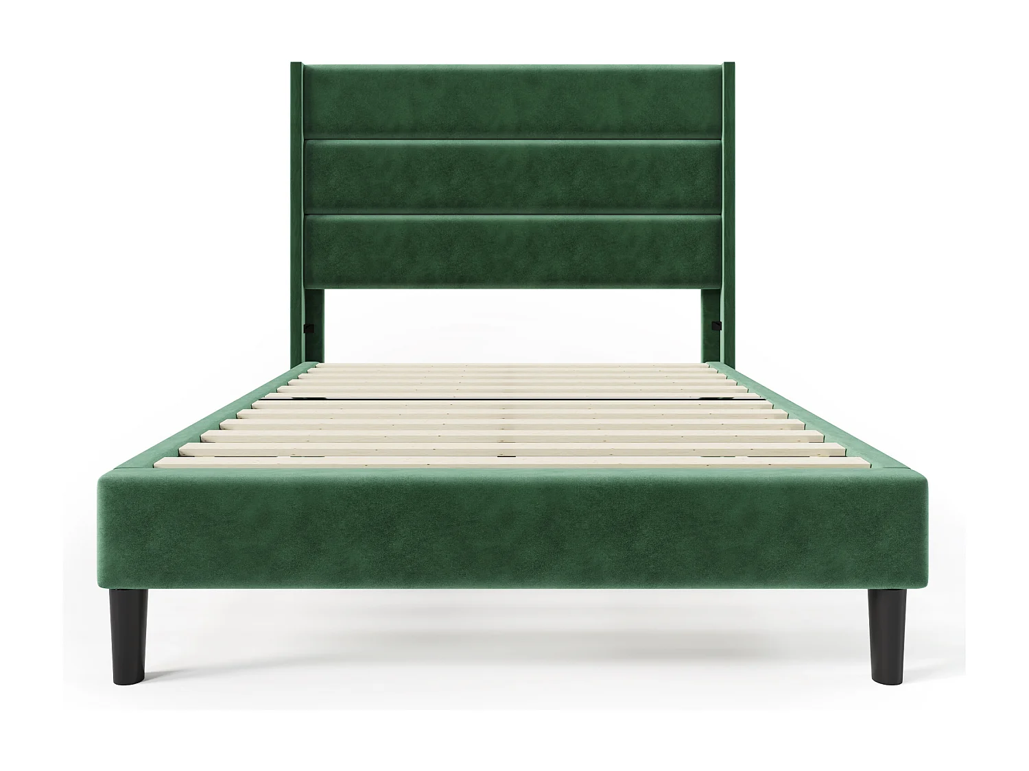 Letto imbottito con testiera imbottita, struttura in velluto verde scuro, 90x200cm (90x200x111cm)