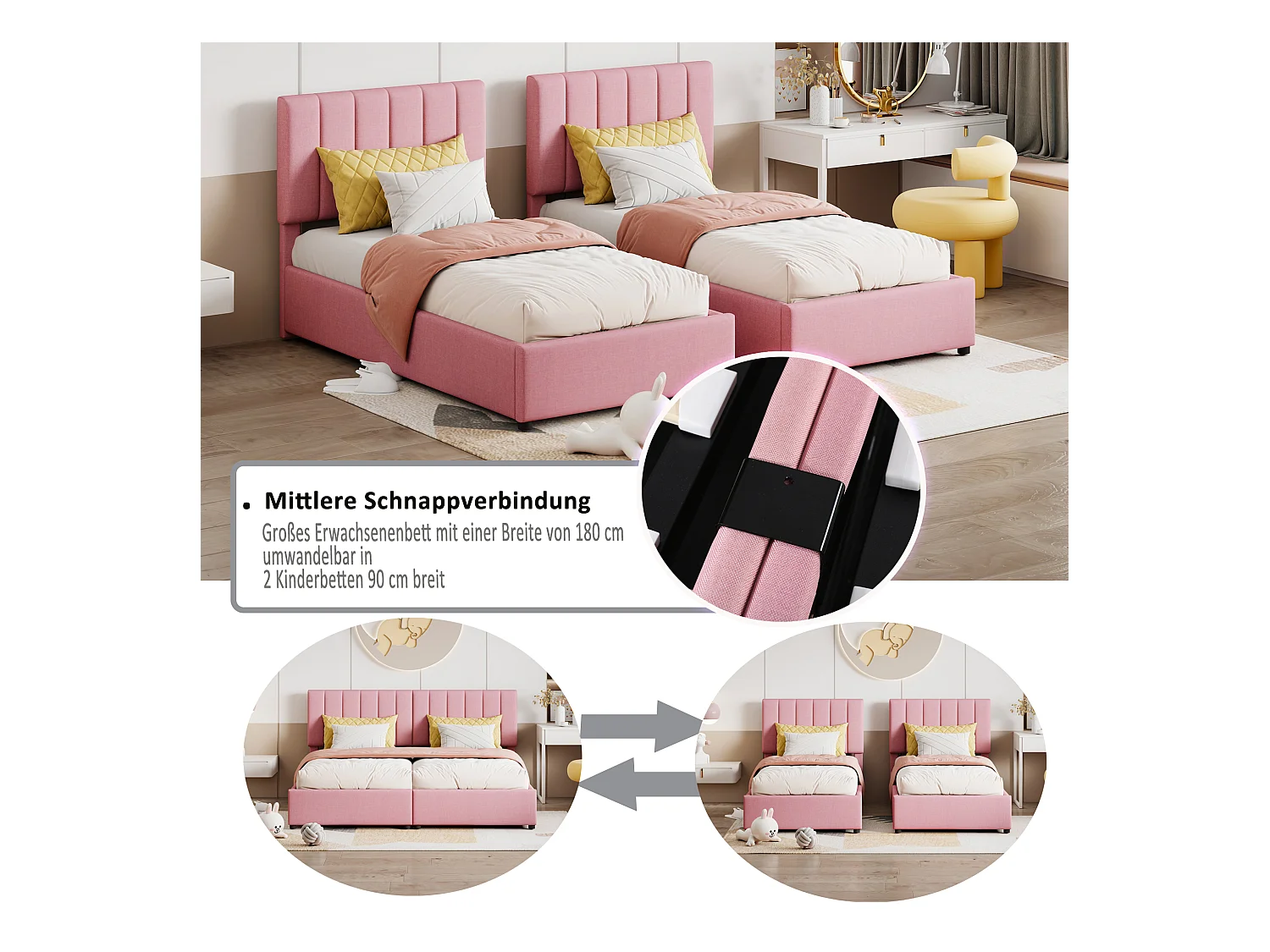 Lit coffre hydraulique multifonctionnel, lin, beige, cadre flottant rembourré (203x180x105cm)