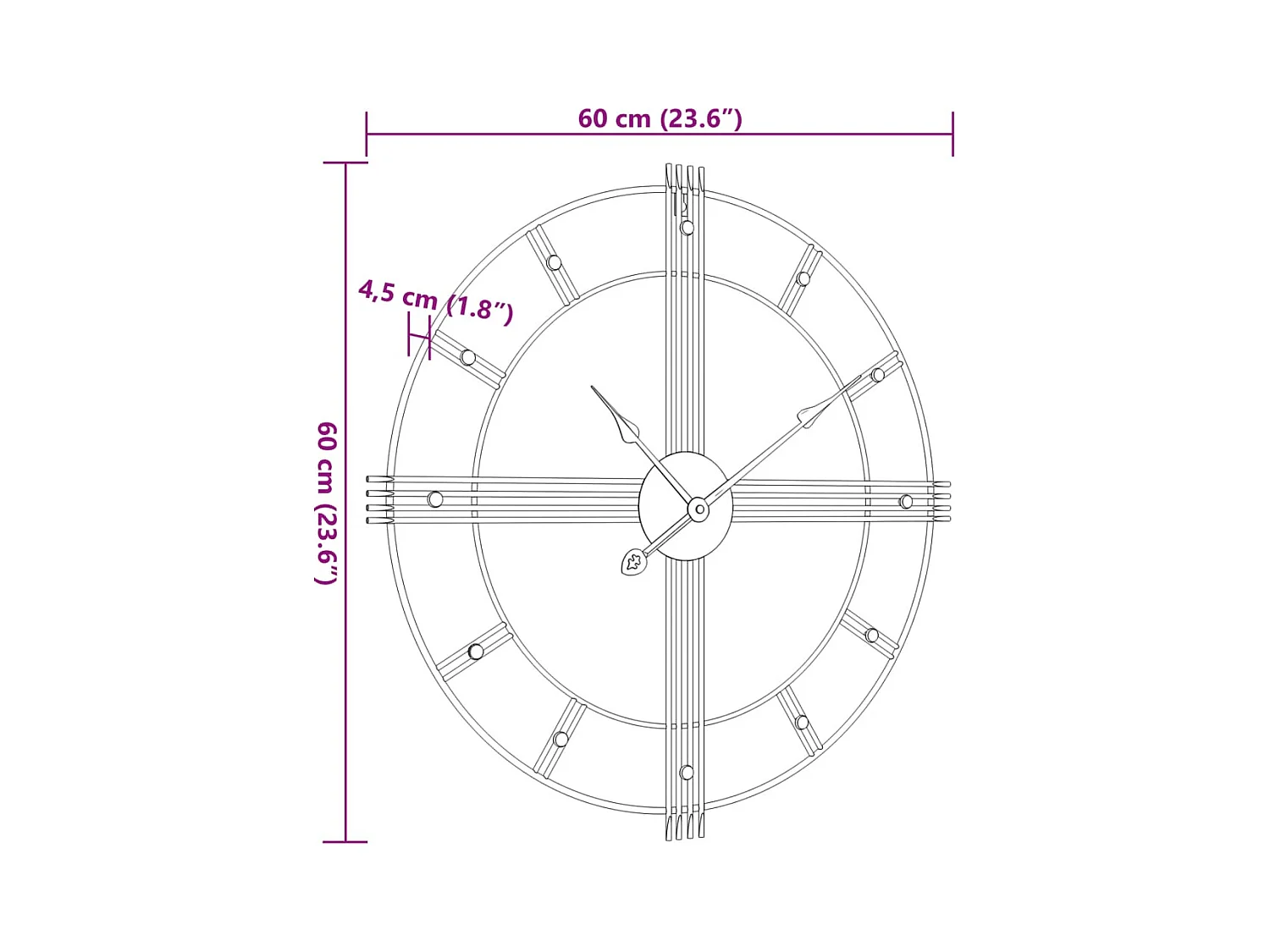 Zwarte wandklok Ø60 cm ijzer