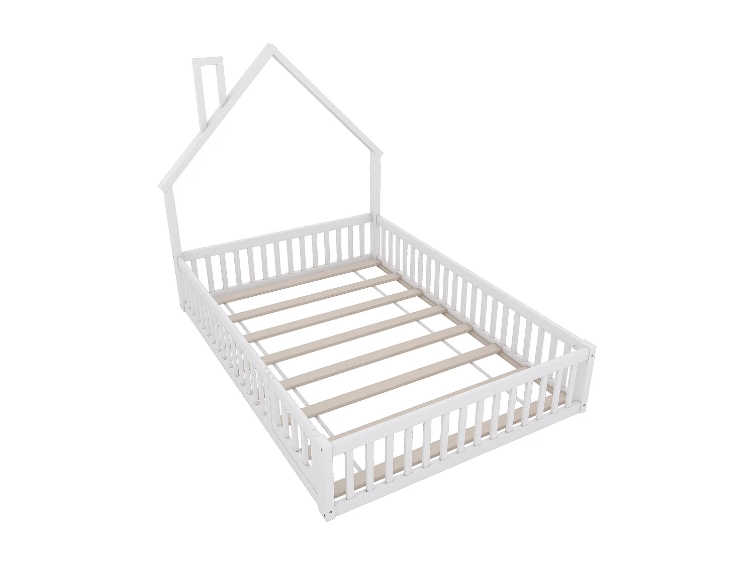 Letto per bambini 140 x 200 cm, a forma di camino, in legno di pino, stile minimalista, bianco (205 x 145 x 163,7 cm)