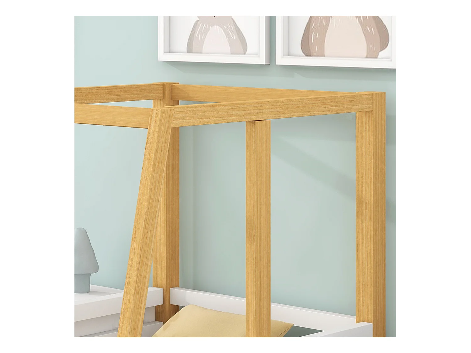 Autovormig kinderbed, massief houten frame, MDF, wit + naturel (207,5x95x124 cm)