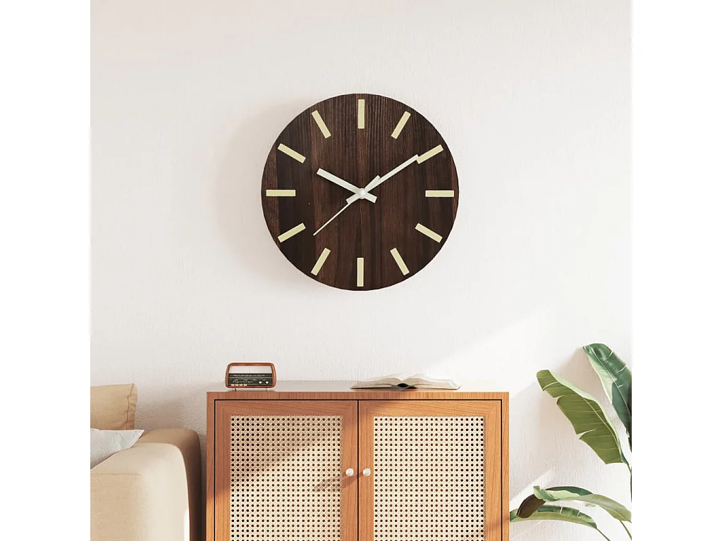 Reloj de pared con escalas y agujas luminosas, marrón, Ø30cm