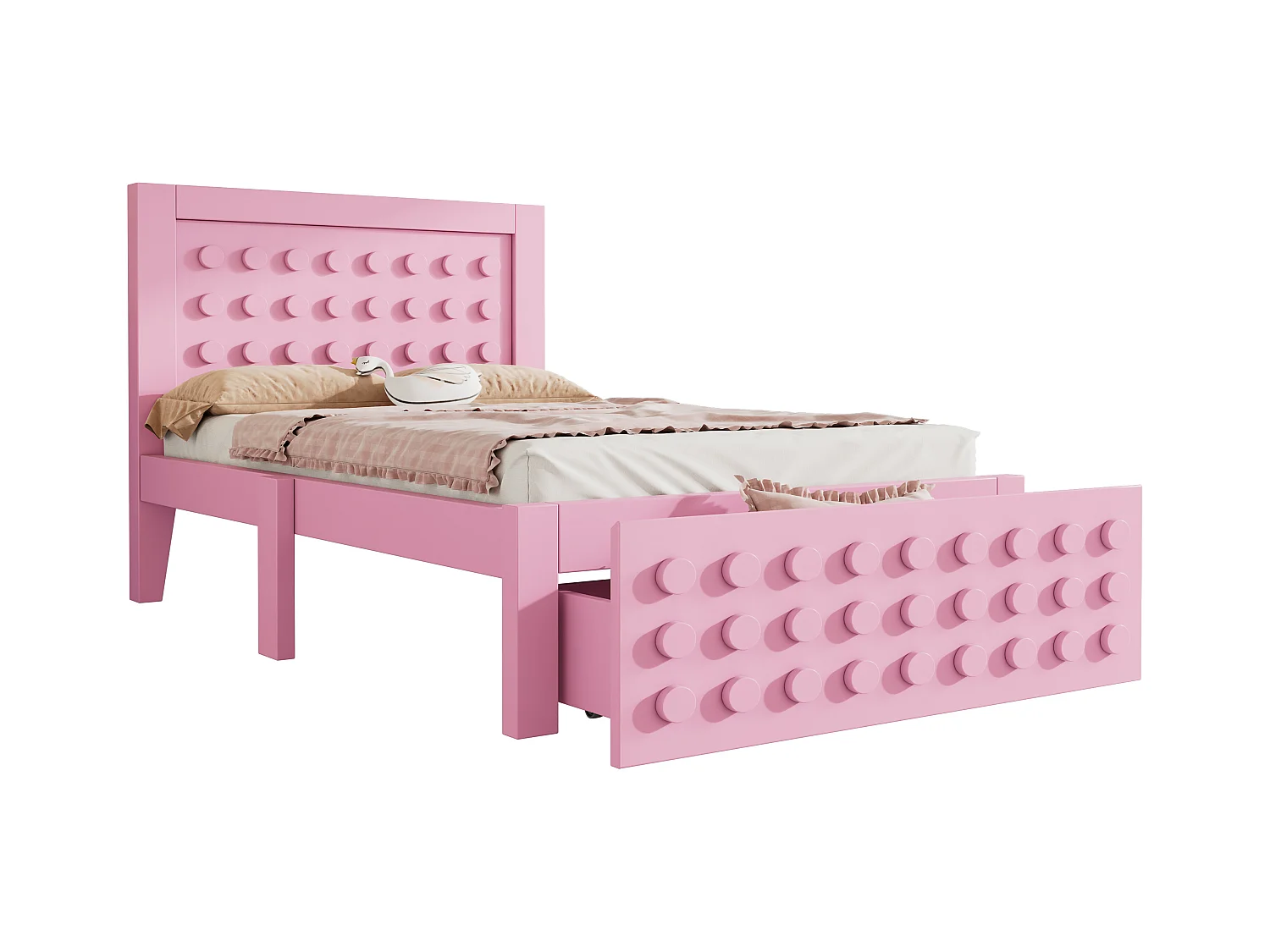 Kinderbed 90x190 cm, massief houten frame, lattenbodem, lades en opbergruimte onder het bed, roze (90x190 cm)