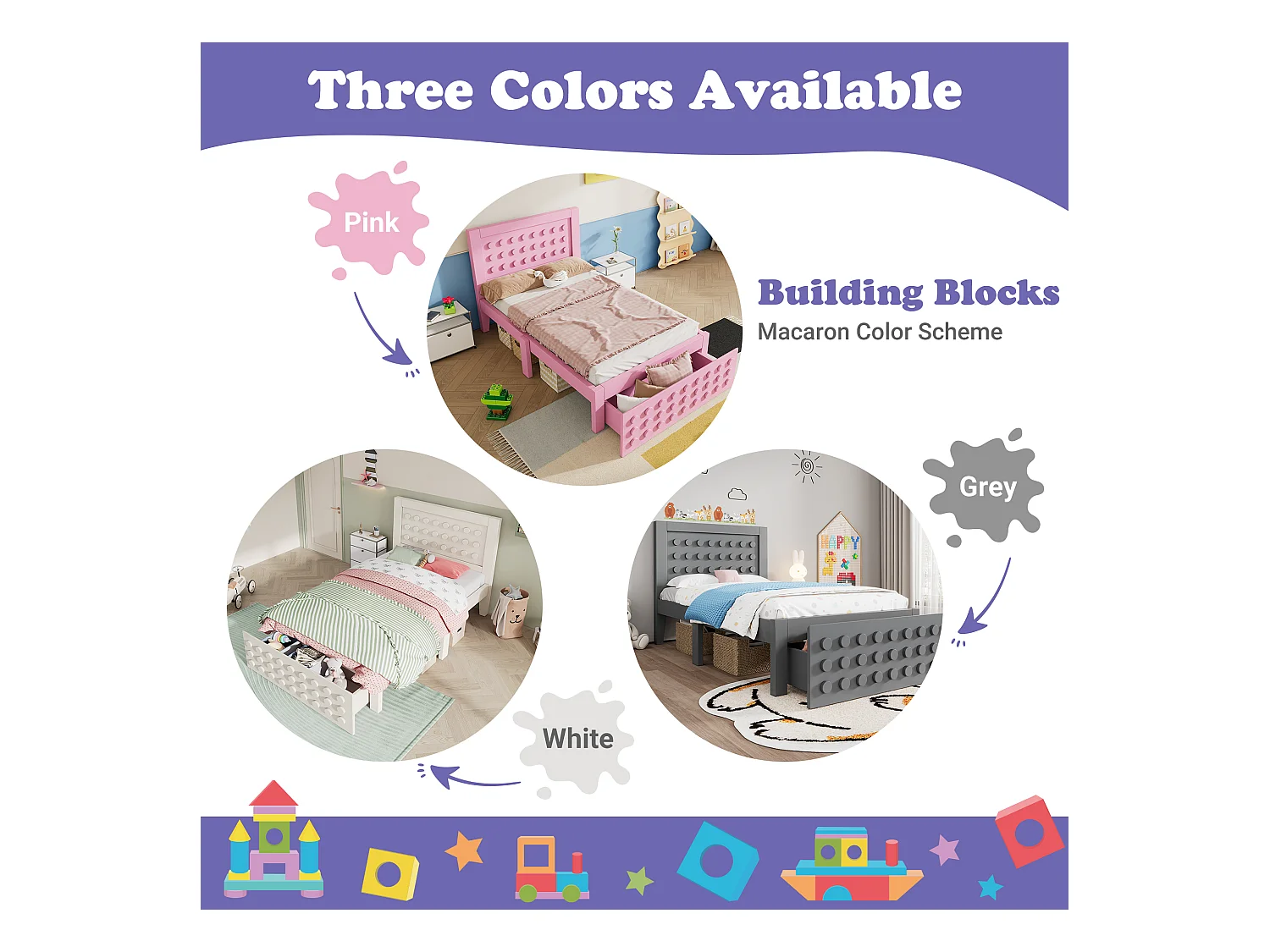 Kinderbed 90x190 cm, massief houten frame, lattenbodem, lades en opbergruimte onder het bed, roze (90x190 cm)