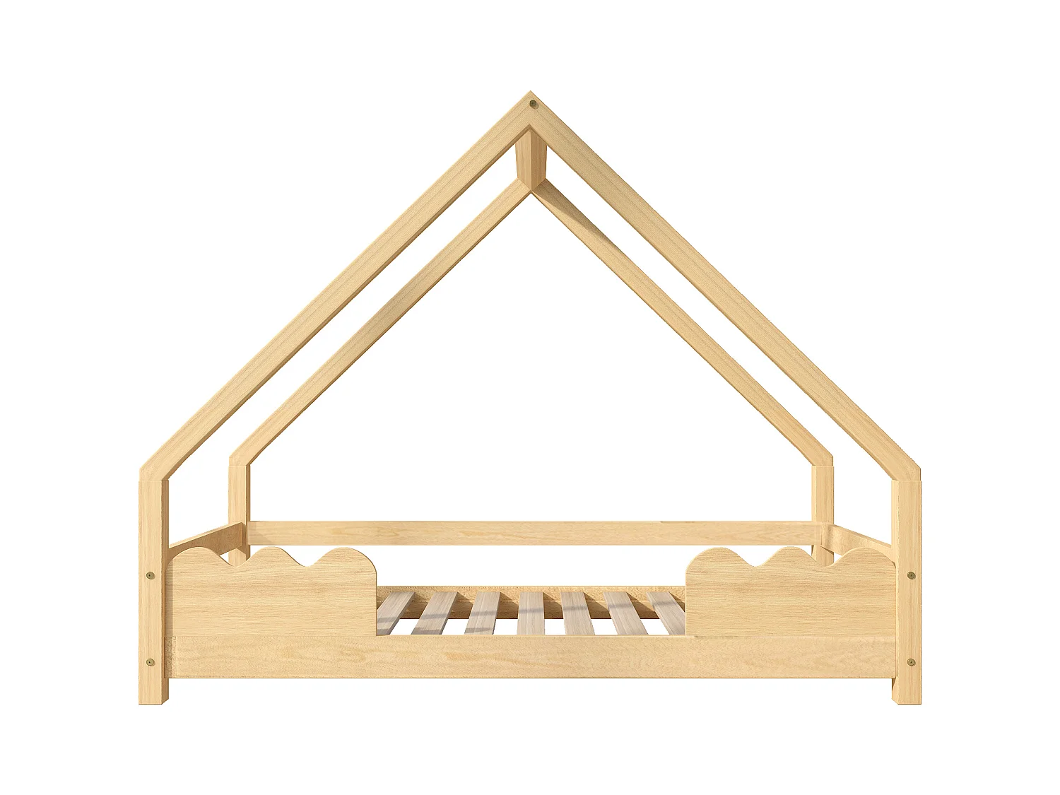 Lit Maison pour Enfant 90x200 cm, avec Protection Contre les Chutes, Lit Enfant, Bois Massif, Naturel (90x200x181 cm)