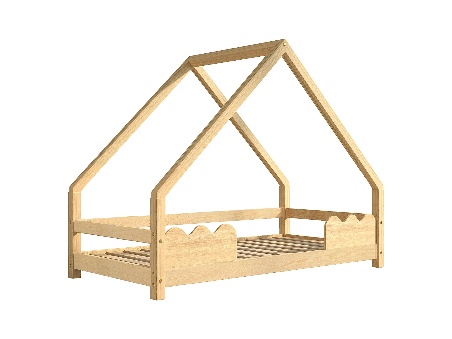 Lit Maison pour Enfant 90x200 cm, avec Protection Contre les Chutes, Lit Enfant, Bois Massif, Naturel (90x200x181 cm)