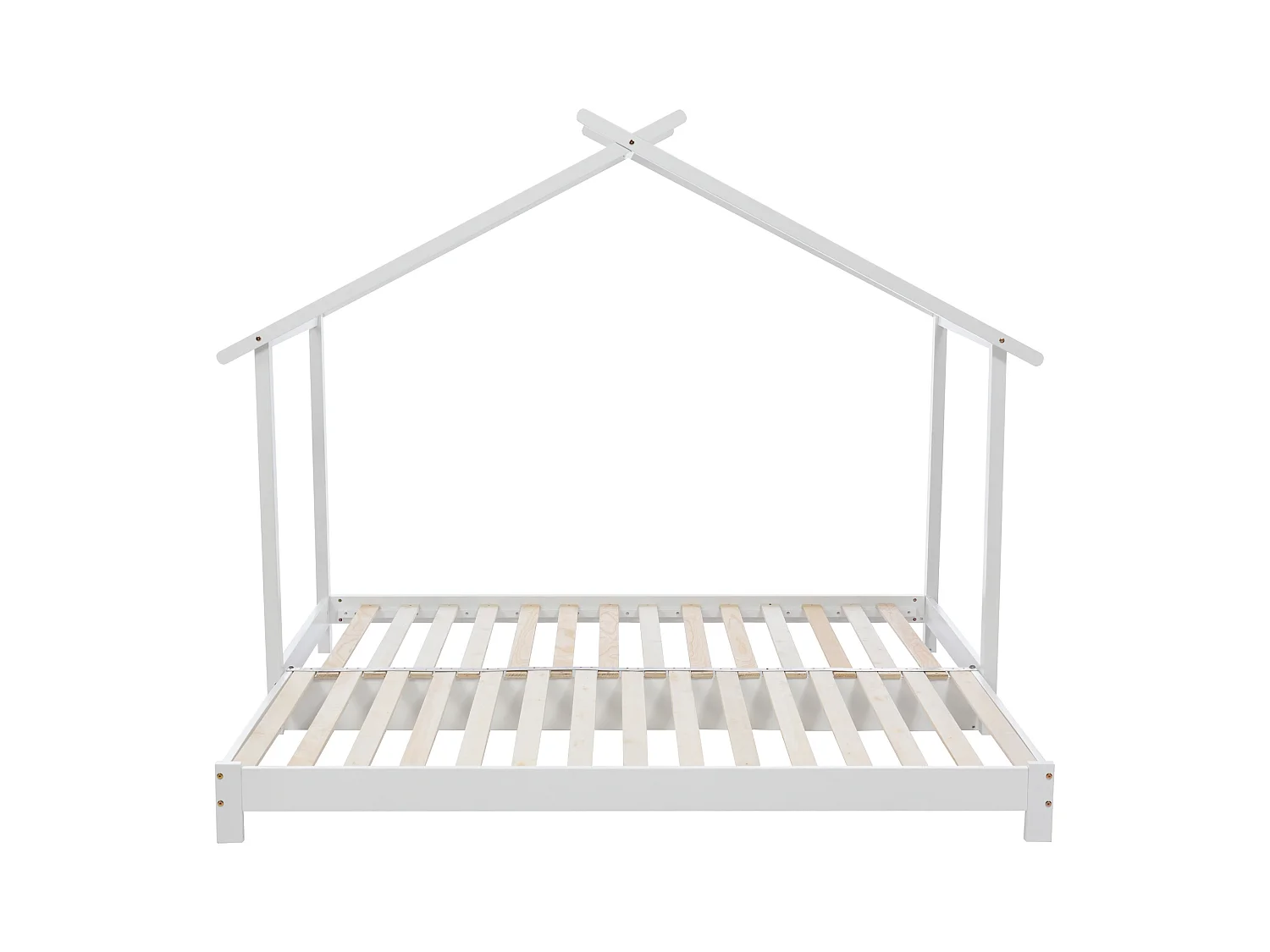 Lit maison enfant en bois massif, modulable avec sommier, blanc (198x184x160cm)