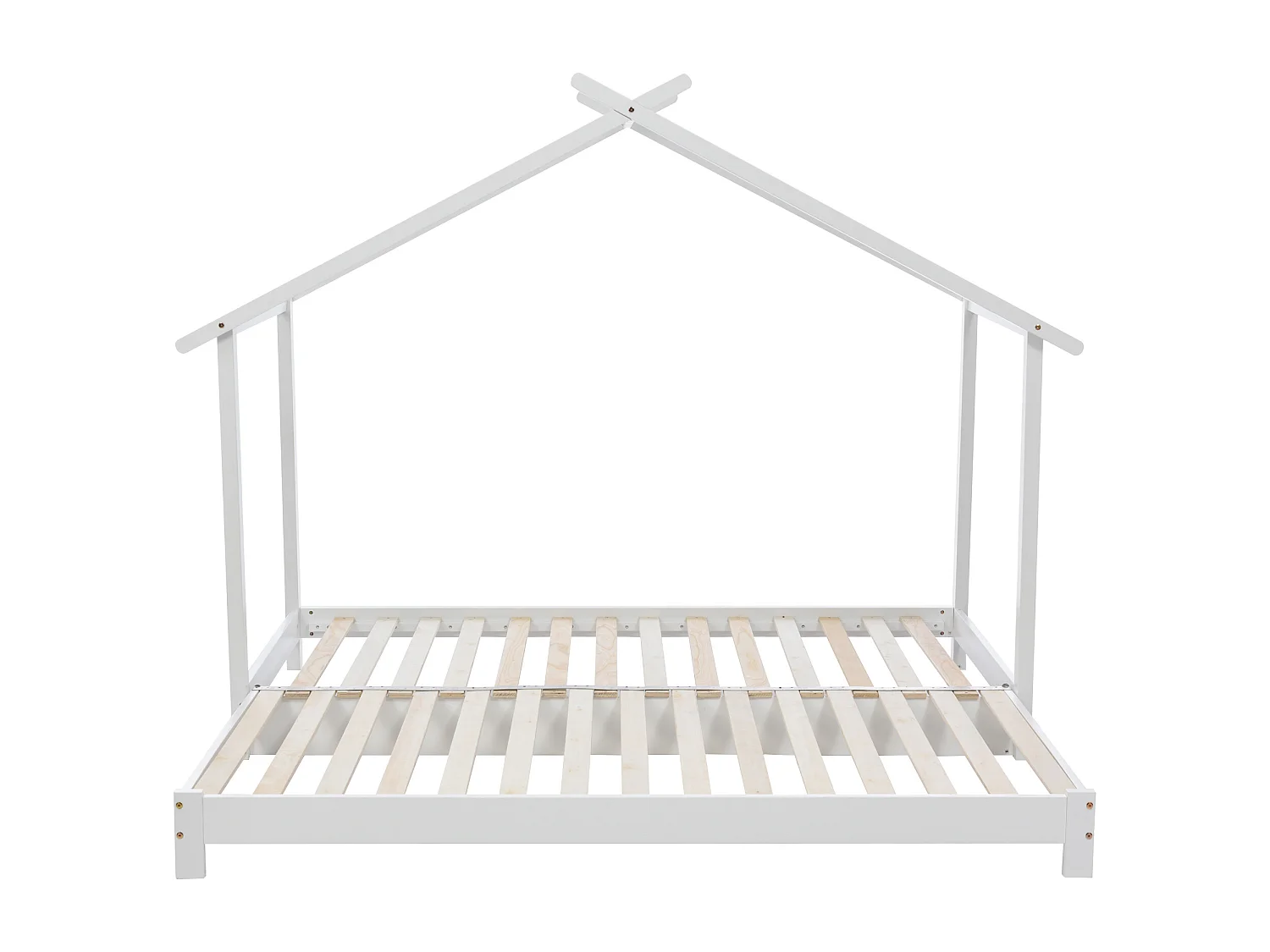 Kinderbed van massief hout, modulair huis met lattenbodem, wit (198x184x160cm)