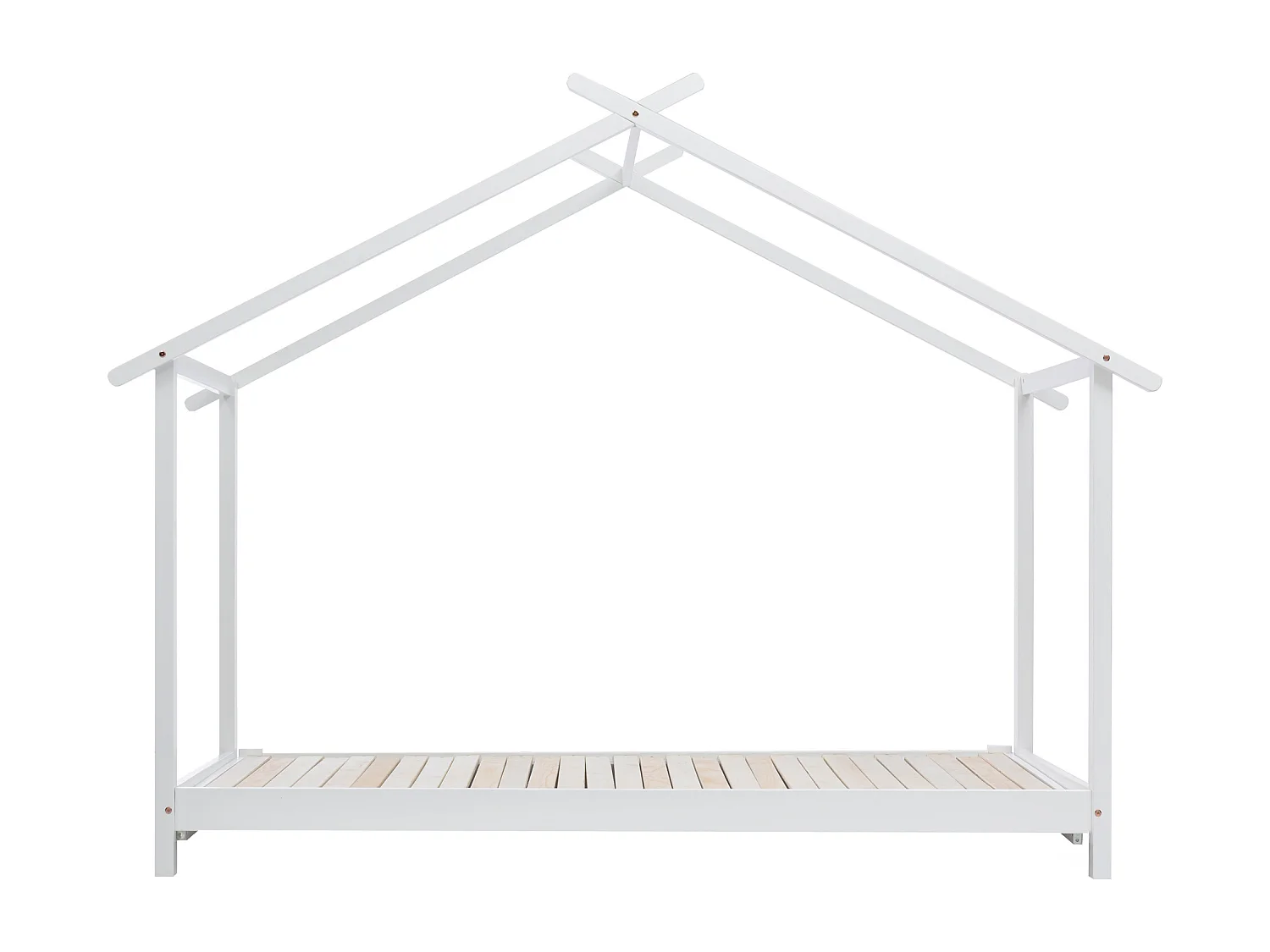 Kinderbed van massief hout, modulair huis met lattenbodem, wit (198x184x160cm)