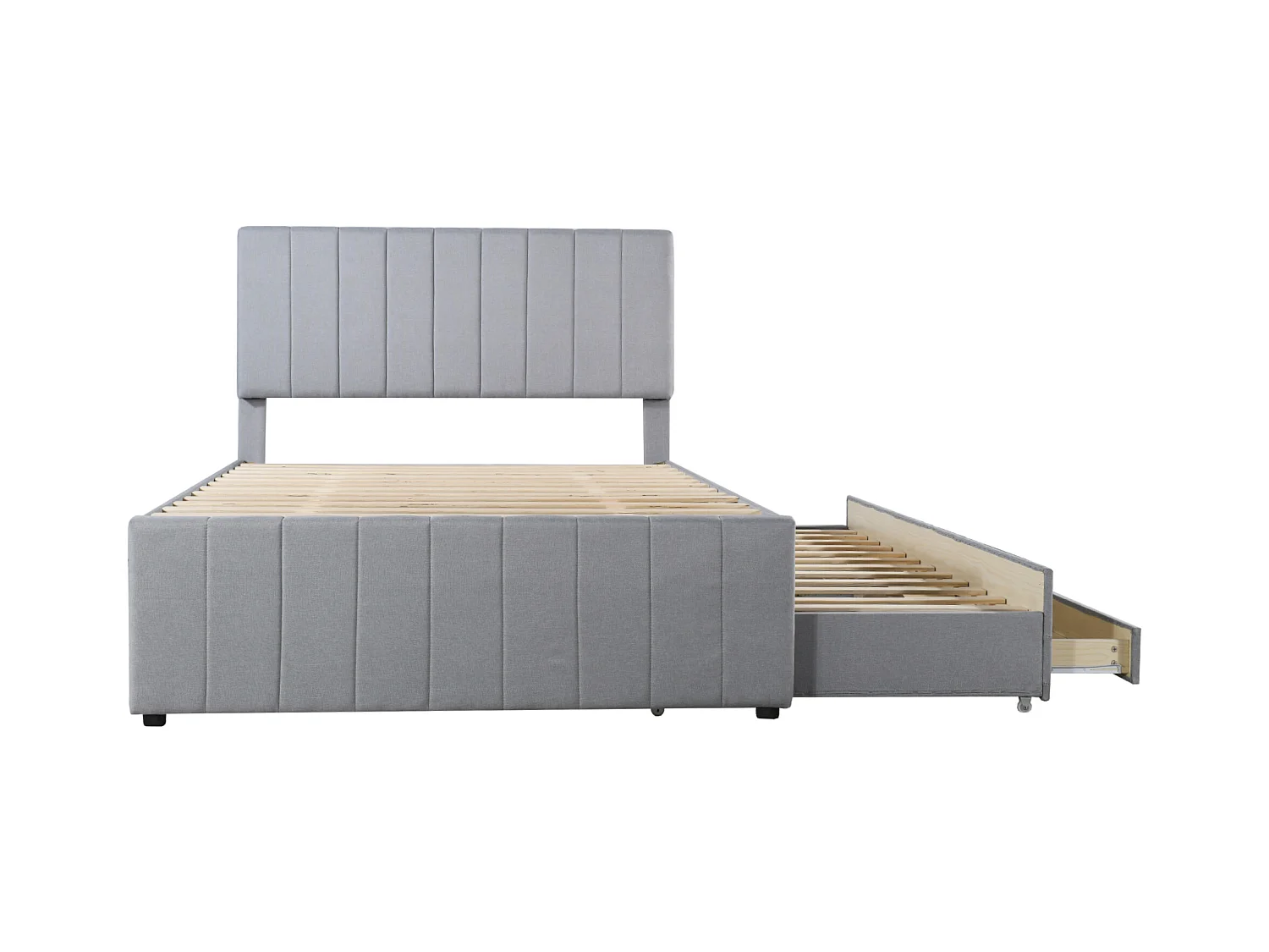 Lit multifonction 140 x 200 cm avec lit gigogne et tiroirs, tissu lin beige (204x140x118 cm)