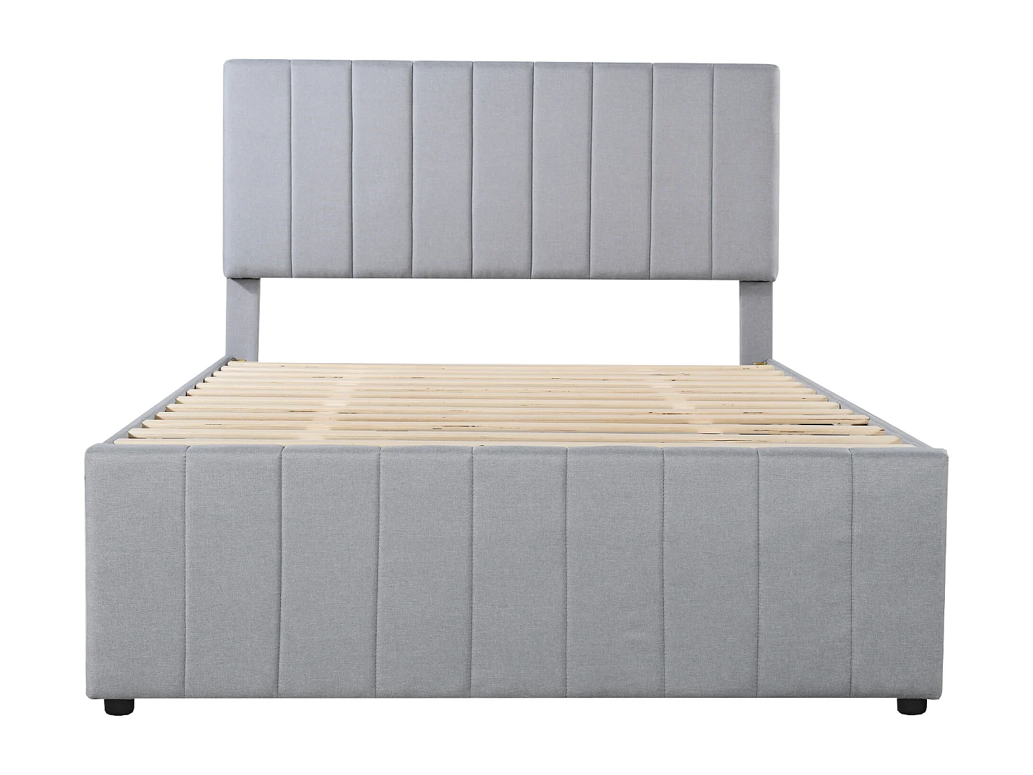 Lit multifonction 140 x 200 cm avec lit gigogne et tiroirs, tissu lin beige (204x140x118 cm)