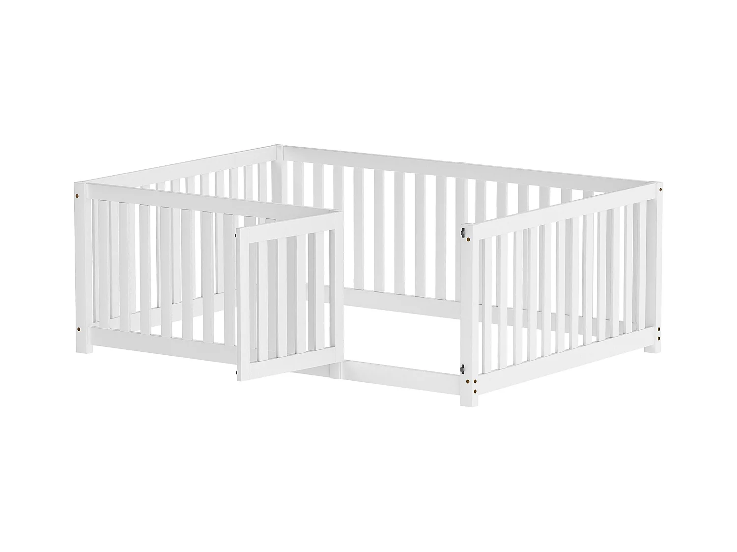 Cama baja 140x200 con estructura de madera, barrera de seguridad y puerta, color madera natural (204x147x60 cm)