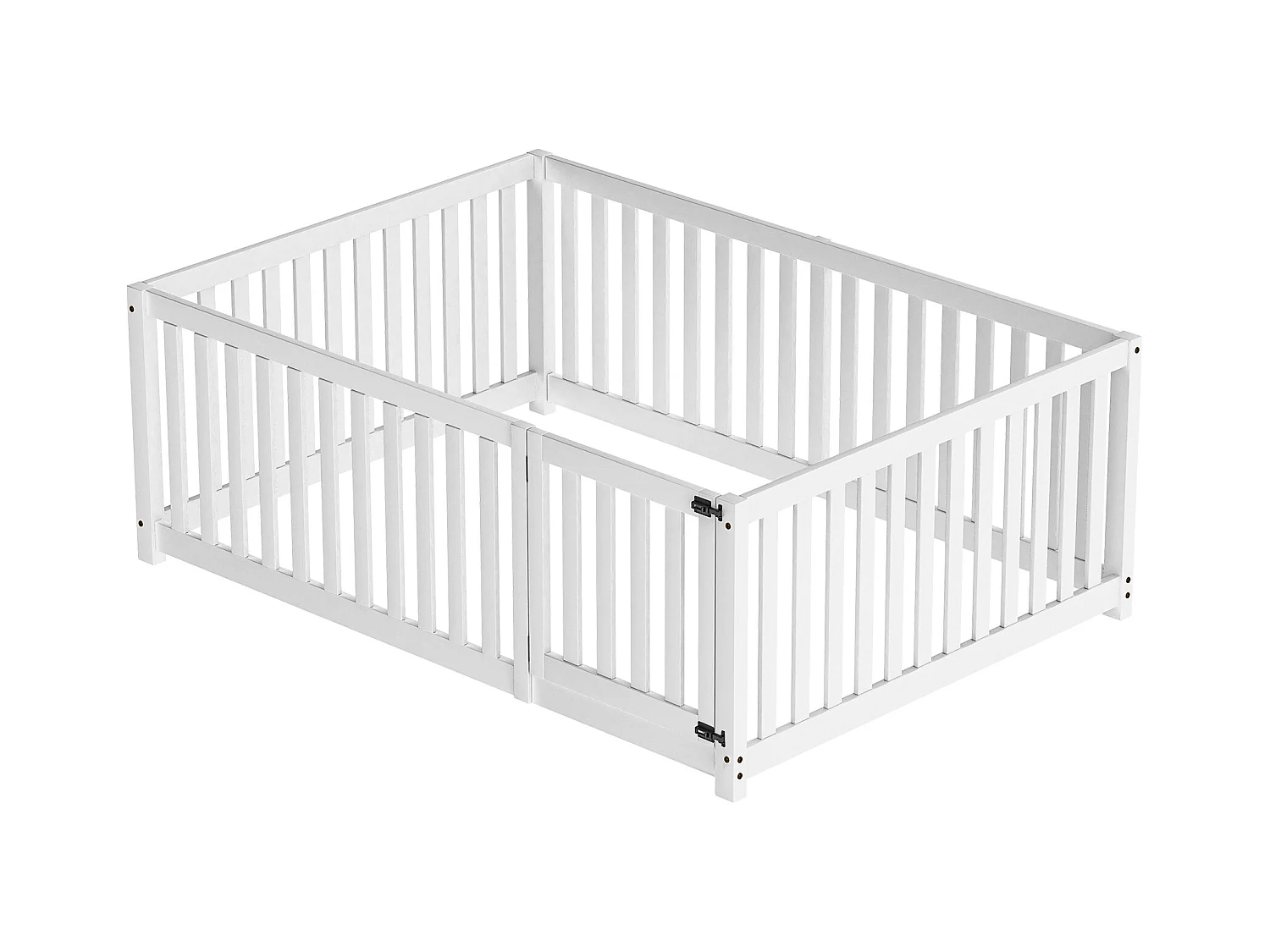 Cama baja 140x200 con estructura de madera, barrera de seguridad y puerta, color madera natural (204x147x60 cm)