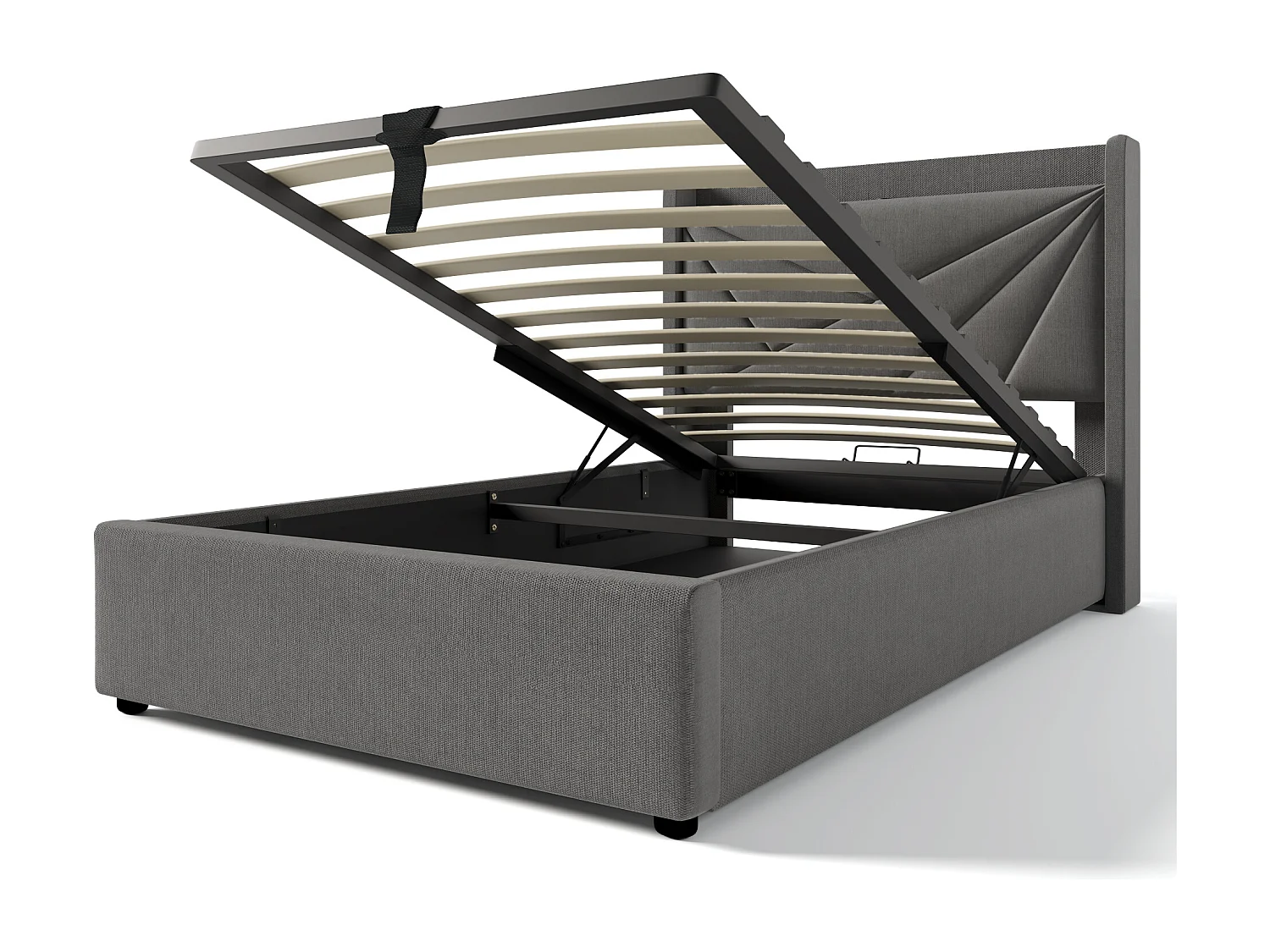 Eenpersoonsbed met opbergvak, hoofdbord met USB Type-C-oplader, grijs linnen (96x208x107 cm)