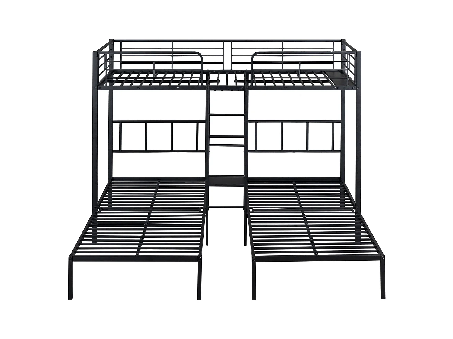 Lit superposé triple, avec échelle, table et barrière de sécurité, métal, noir, 90x200cm\3