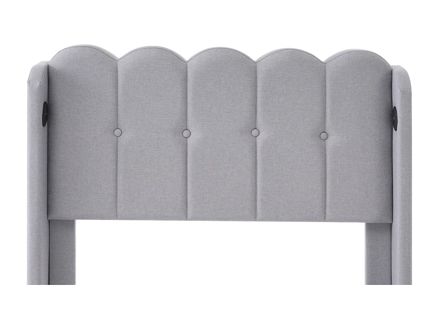 Lit simple avec fonction charge USB Type C, cadre en lin gris, sommier bois (103x208x103cm)