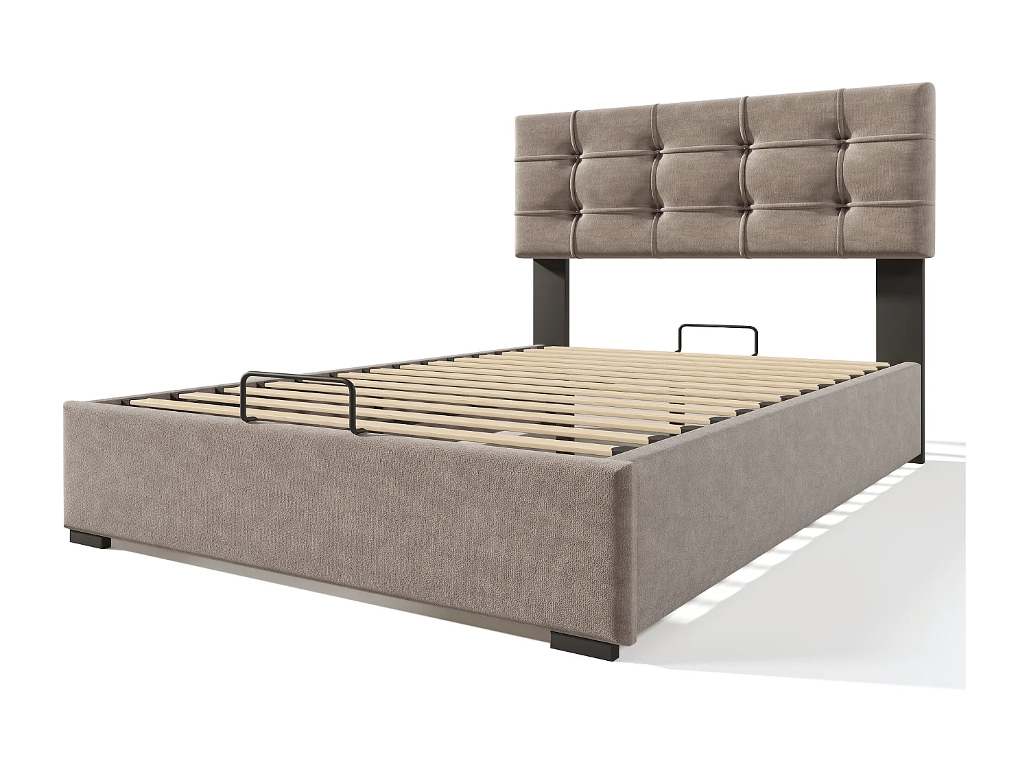 Lit hydraulique avec tête de lit réglable, PU cuir, matelas inclus, gris clair, avec rangement et sommier à lattes (140x200 cm)