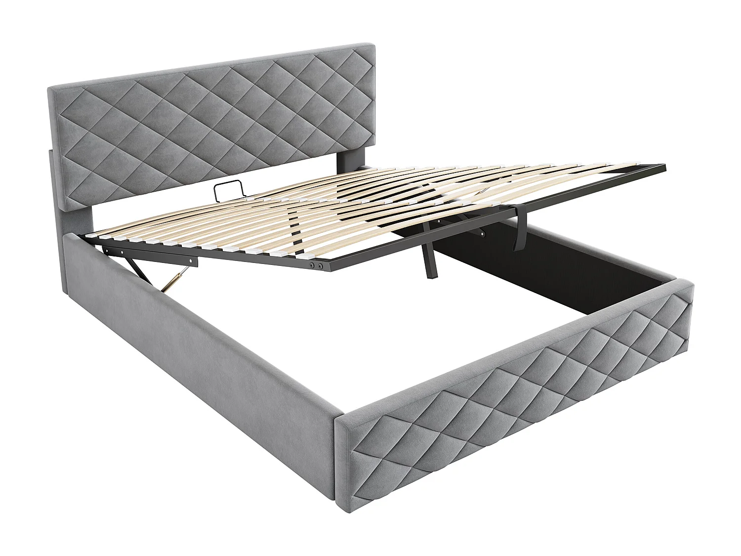 Cama hidráulica 140x200 cm, con somier y canapé, diseño elegante, terciopelo, gris (140x200x98 cm)