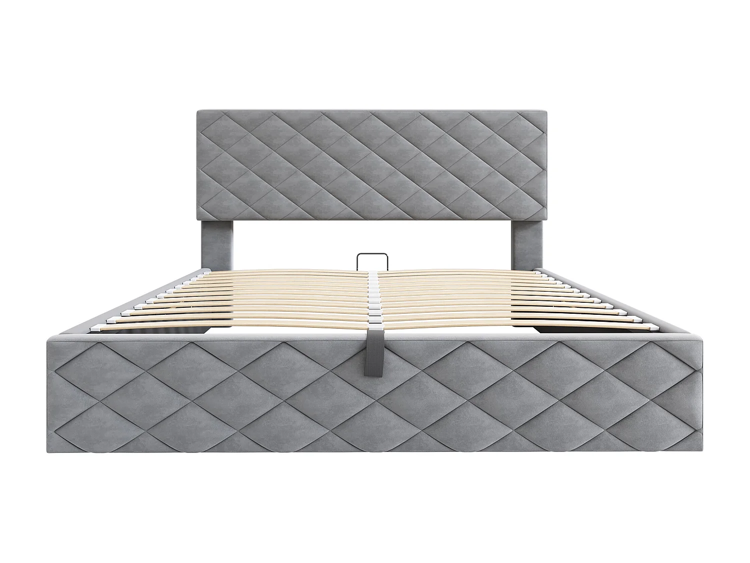 Cama hidráulica 140x200 cm, con somier y canapé, diseño elegante, terciopelo, gris (140x200x98 cm)