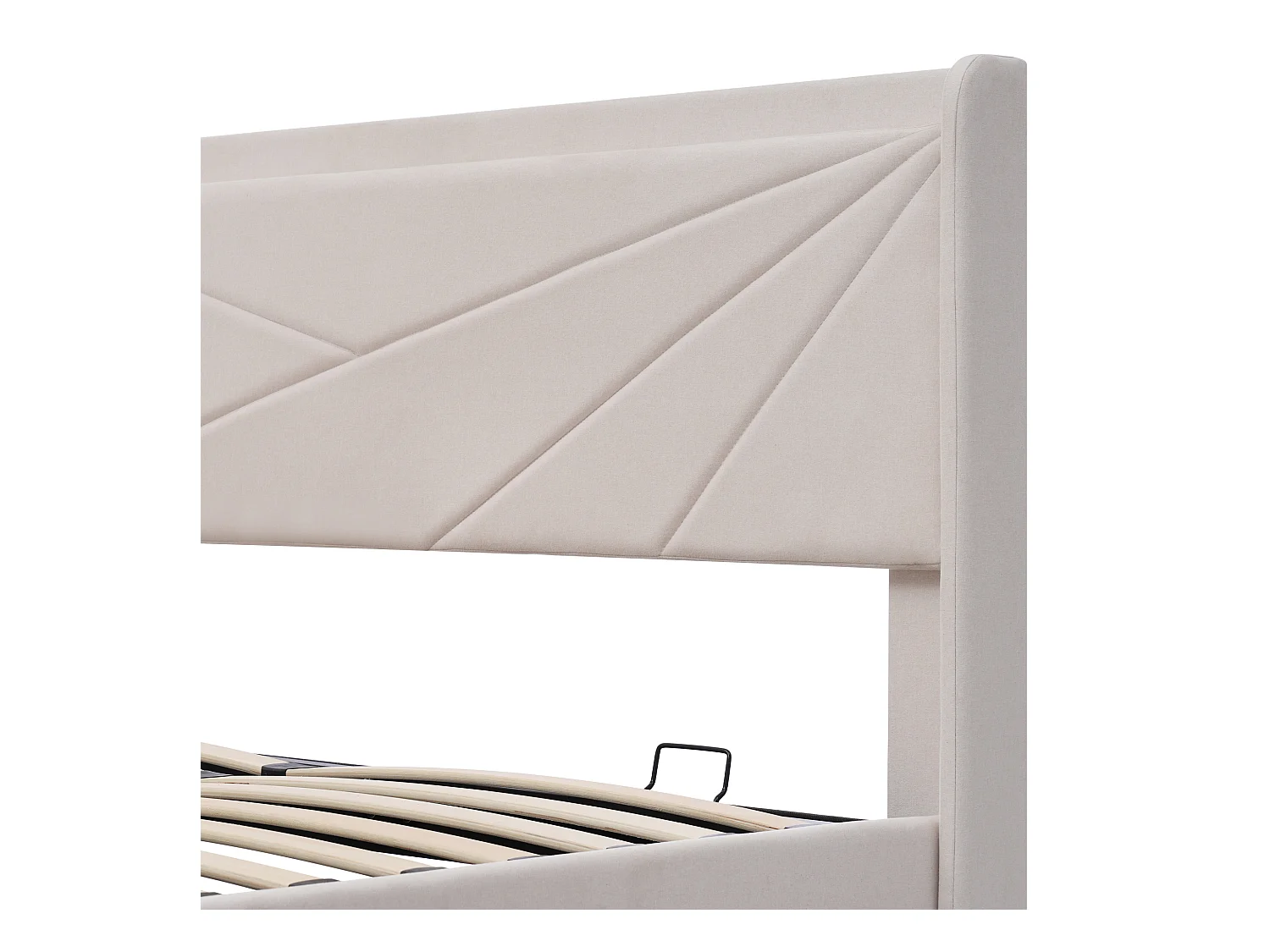 Lit double coffre avec tête de lit USB Type C, structure en lin beige (166x208x107cm)