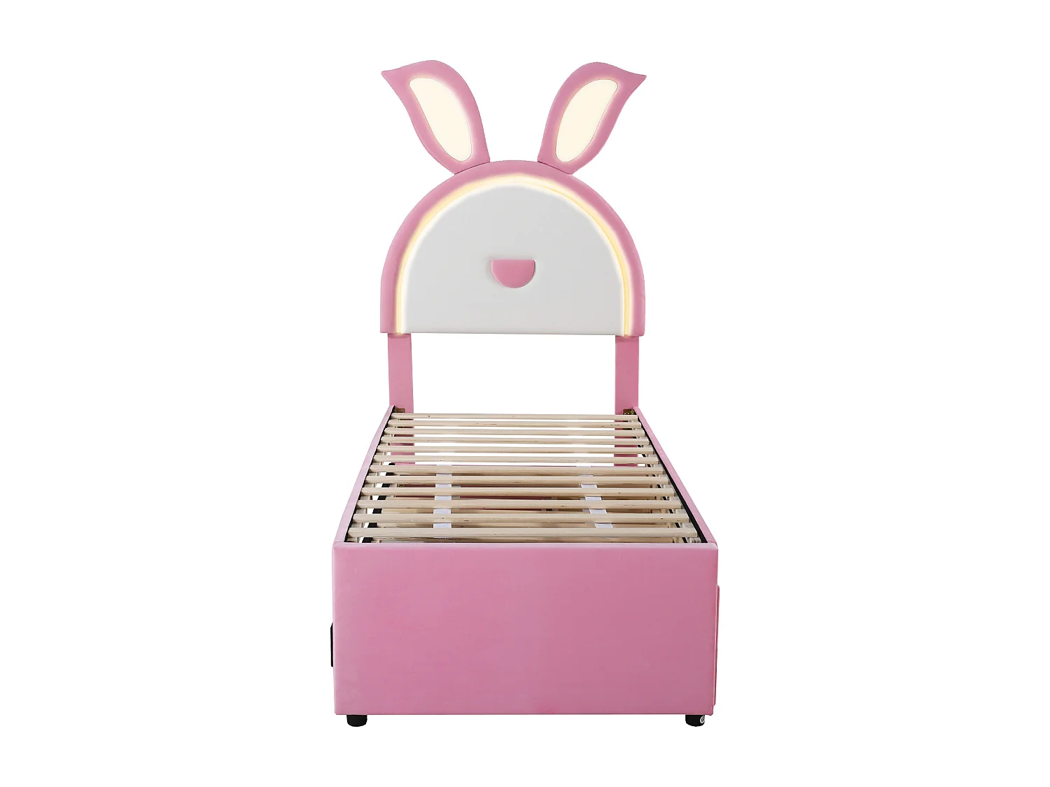 Cama infantil multifuncional de terciopelo con cama nido, cajones y LED, rosa (200x90x167cm)