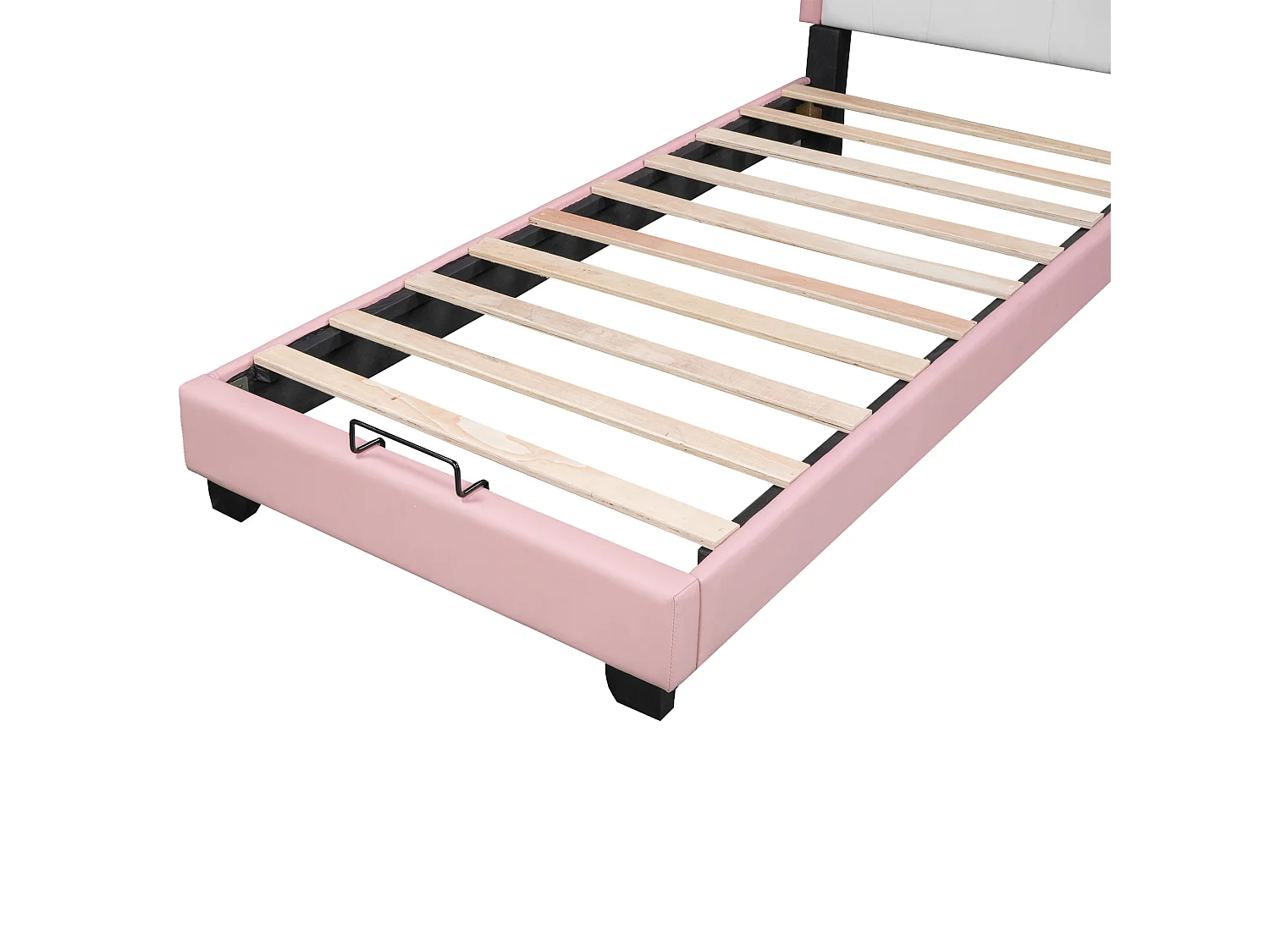 Kinderbed 90x200cm, kroonhoofdeinde, lattenbodem, roze imitatieleren bekleding (208x92x112cm)