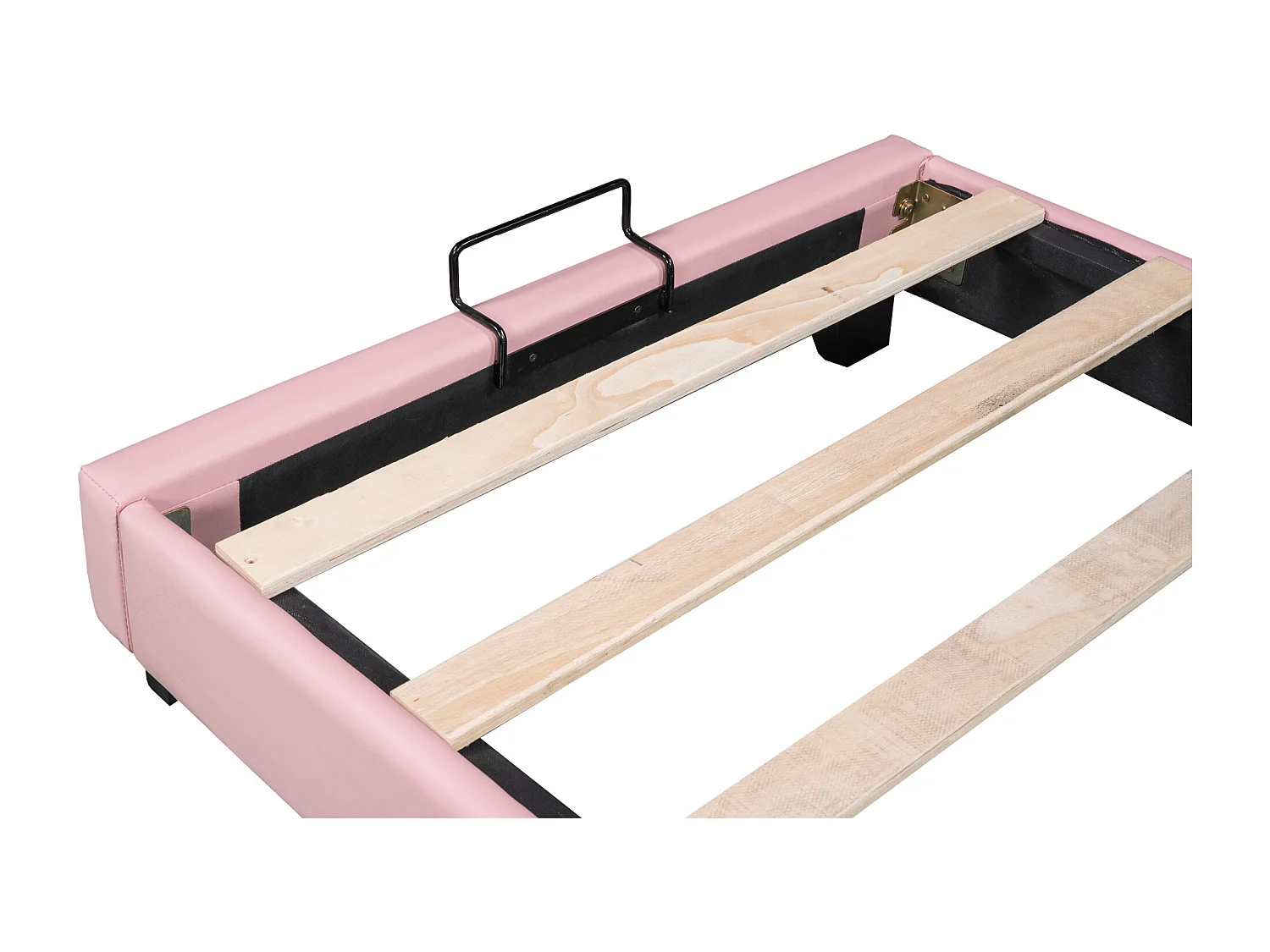 Lit enfant 90x200cm, tête de lit couronne, sommier à lattes, revêtement simili cuir rose (208x92x112cm)