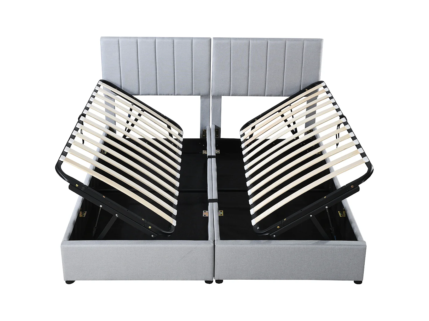 Lit coffre hydraulique multifonctionnel, lin, gris, cadre flottant rembourré (203x180x105cm)