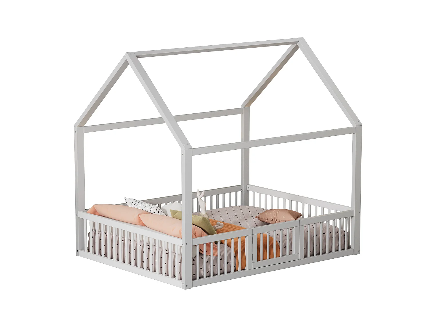 Letto a soppalco 140x200 cm, letto a soppalco con sponda di sicurezza, design in legno massello, bianco (204,5x145x191,5 cm)