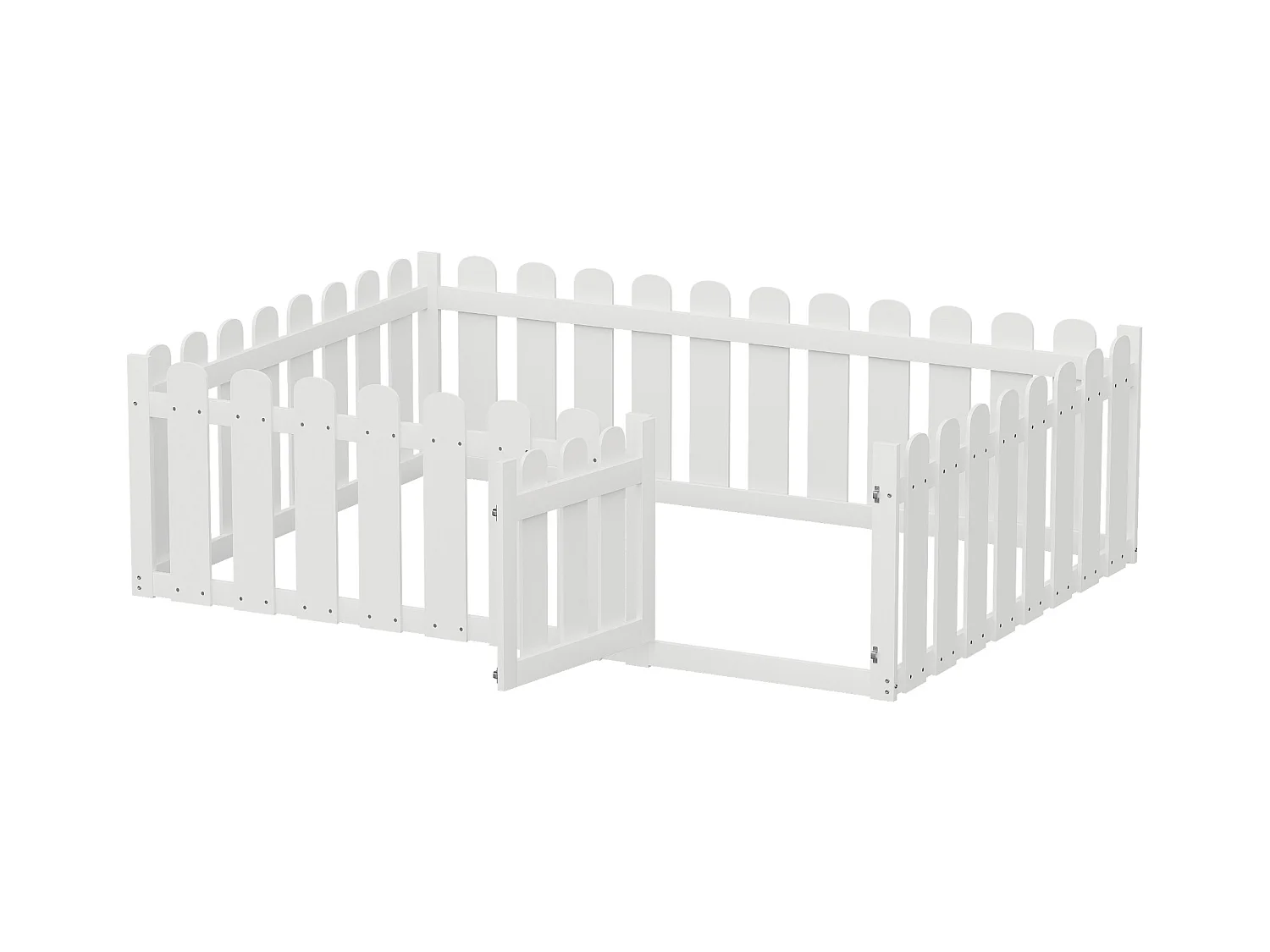 Cama infantil 140x200, estructura de madera con cenefa y puerta, color blanco (205,5x146,8x60,2 cm)