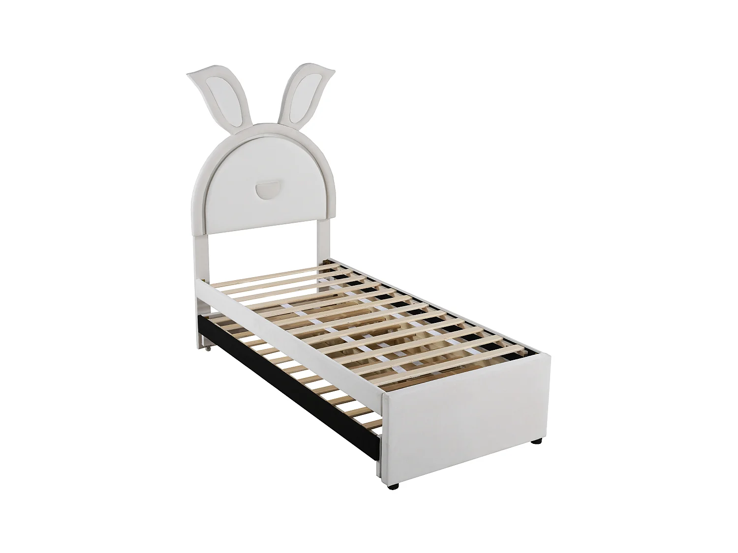 Lit enfant velours multifonction avec lit gigogne, tiroirs et LED, beige (200x90x167cm)