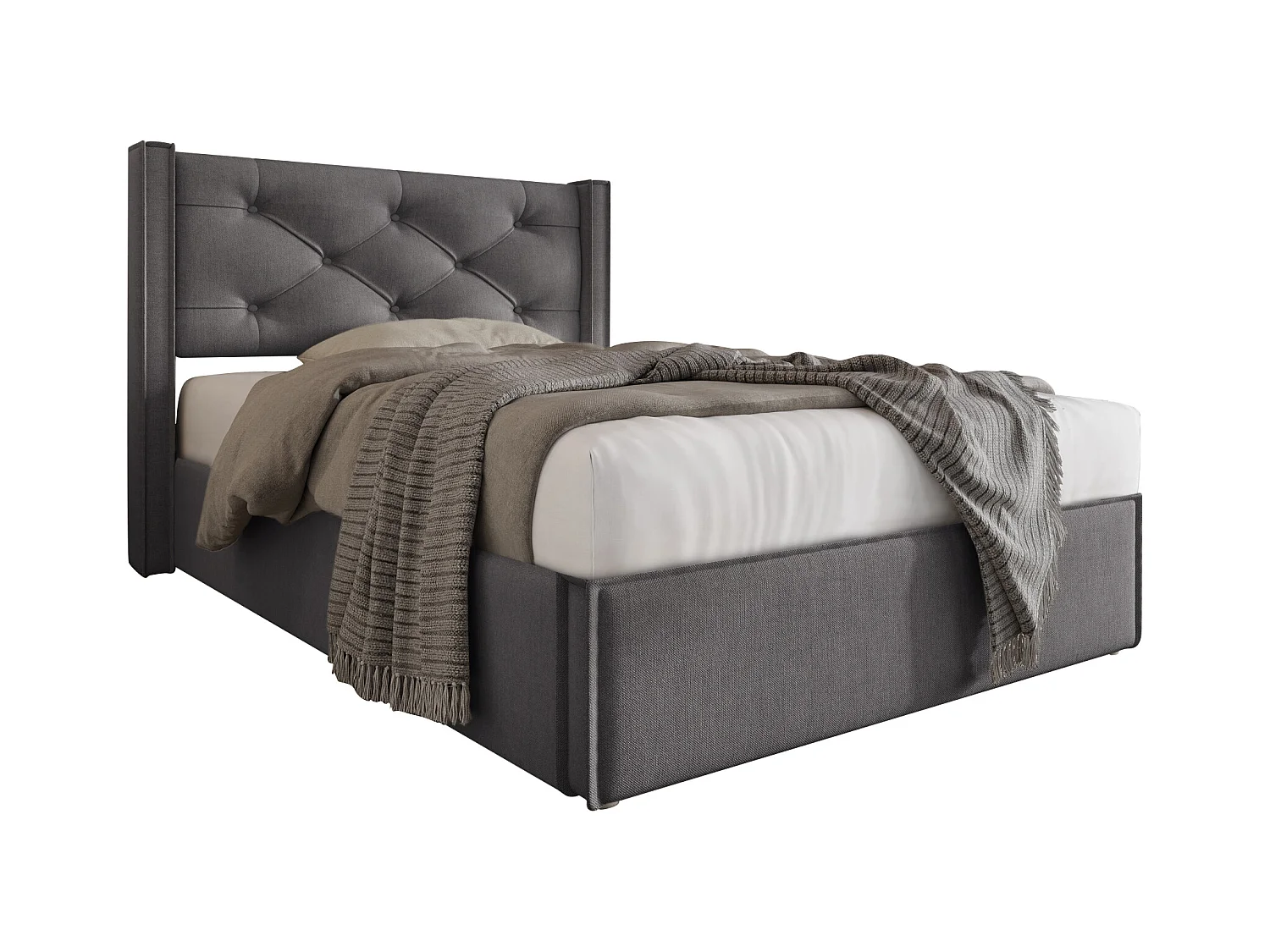 Lit hydraulique 90x200 cm, Tête de lit ajustable, Rangement, Matelas inclus, Velours, Gris (203x101x110 cm)