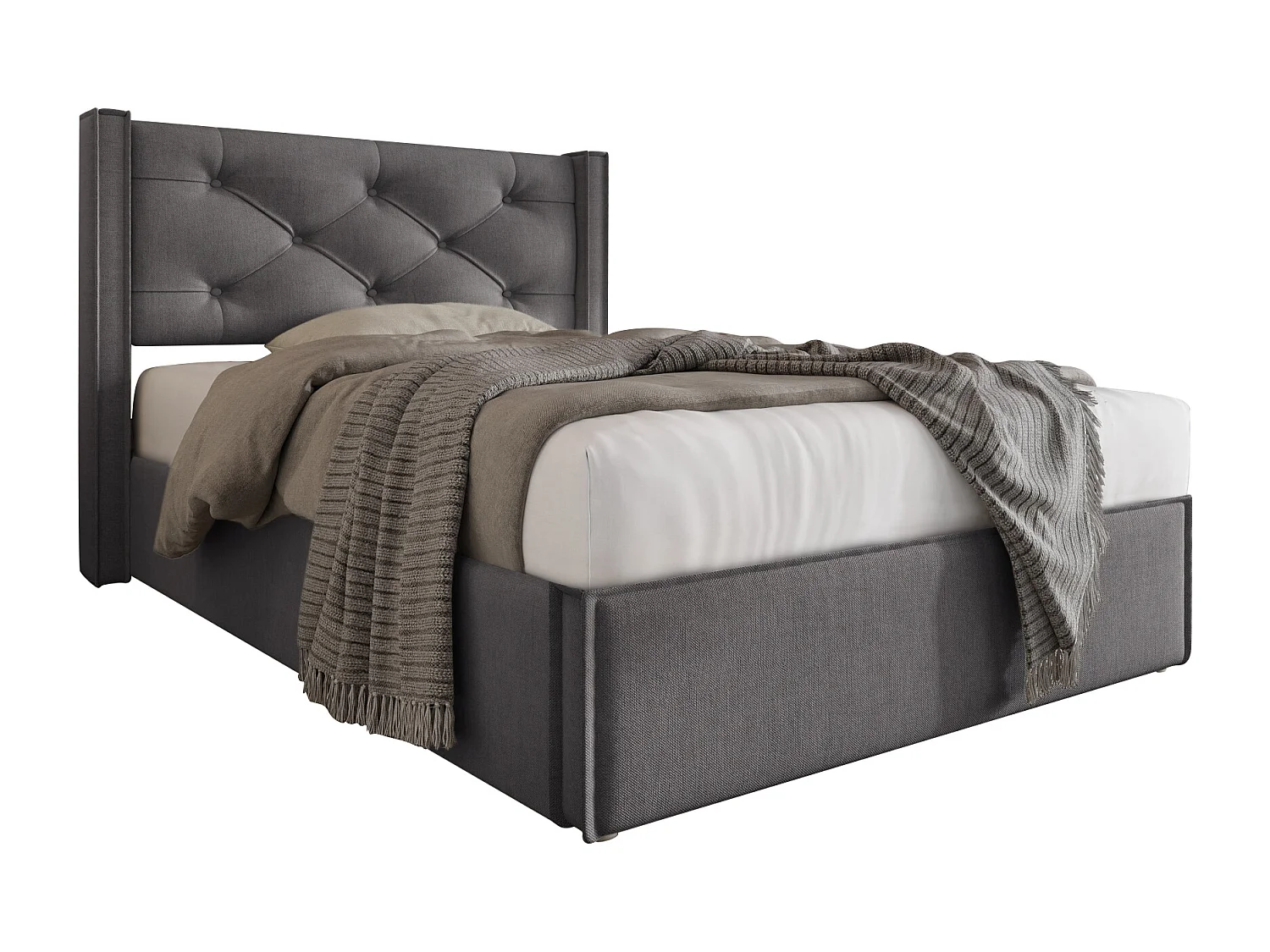 Hydraulisch bed 90x200 cm, Verstelbaar hoofdeinde, Opbergruimte, Inclusief matras, Fluweel, Grijs (203x101x110 cm)