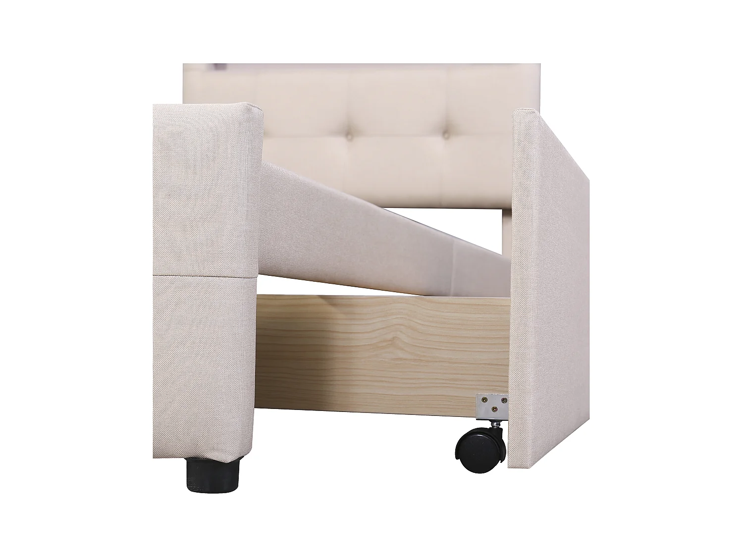 Eenpersoonsbed 90x200cm met LED, 2 lades, beige linnen bekleding, lattenbodem, kinder- en juniorbed (210x99x106cm)