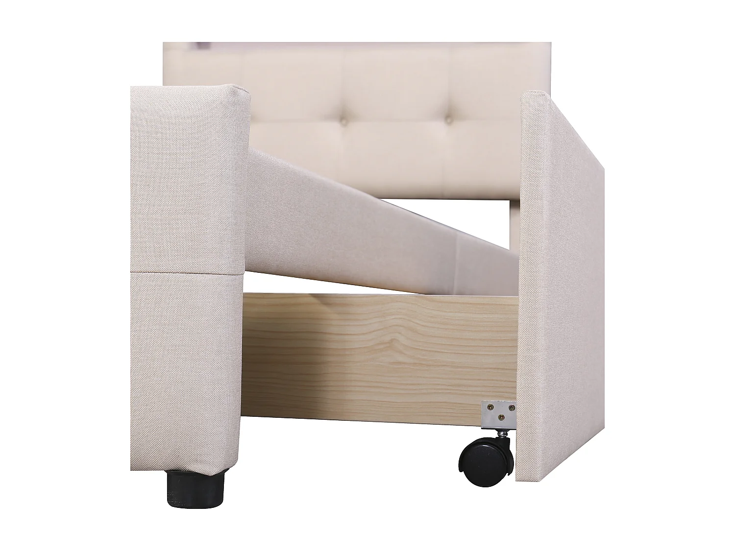 Lit simple 90x200cm avec LED, 2 tiroirs, revêtement lin beige, sommier à lattes, lit enfant et junior (210x99x106cm)