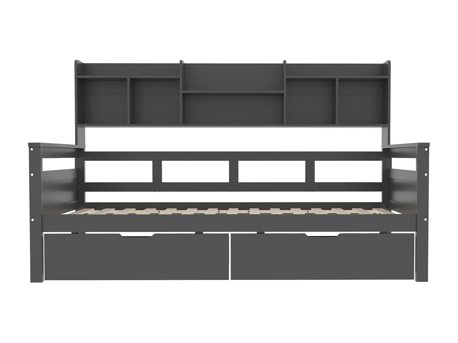 Letto 90x200 cm con cassetti e ripiani, Letto multifunzionale in legno massello, Grigio (205x96x125 cm)