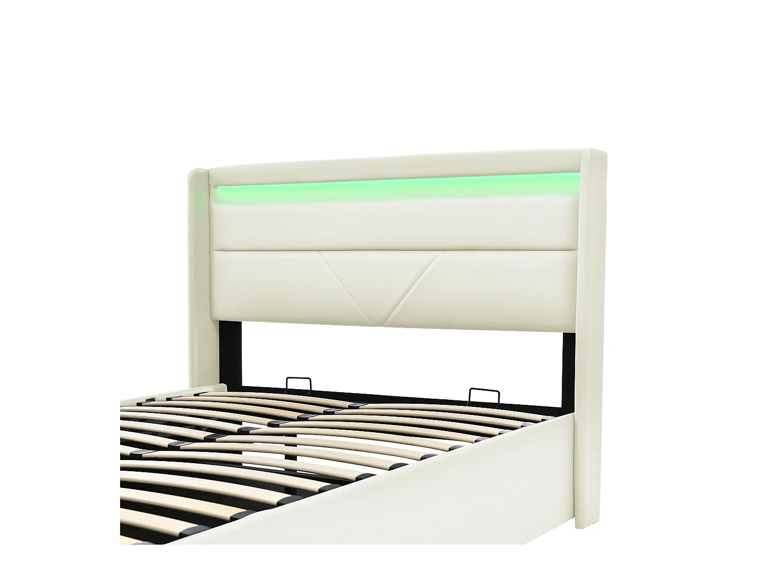 Cama doble hidráulica con almacenaje y LED, 160x200 cm, estructura de PU, gris claro (dimensiones: 203x171x110 cm) - con colchón