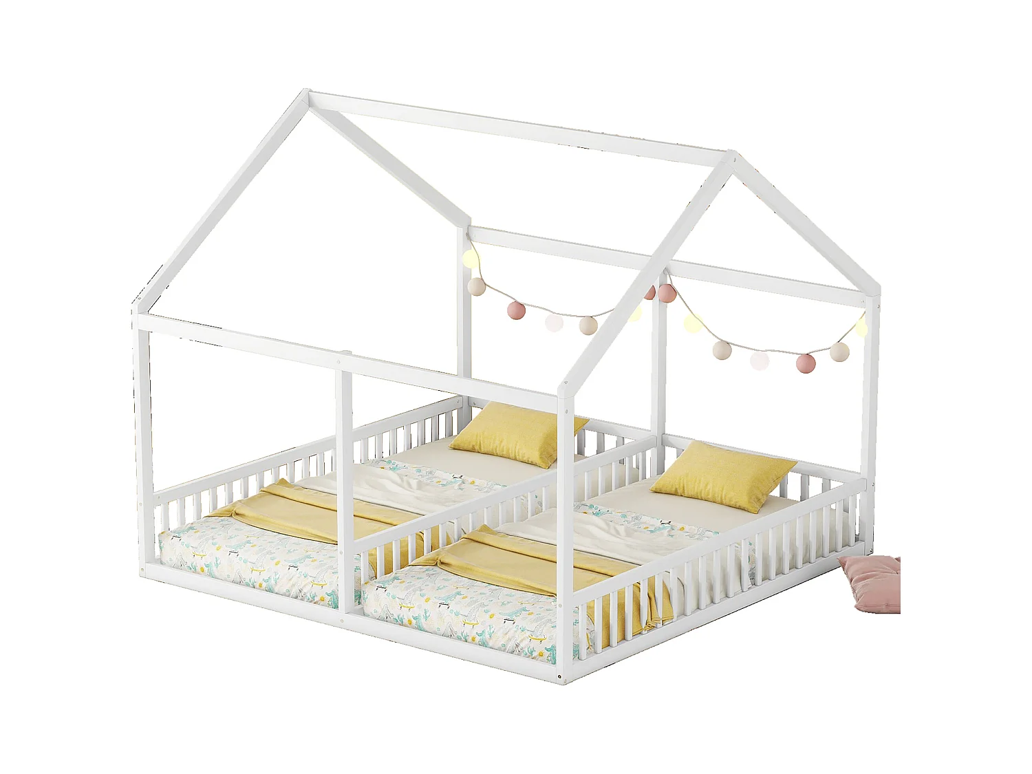 Cama infantil 2 en 1, cama-casita de 90 x 200 cm, pino, blanco (204 x 187 x 168 cm)