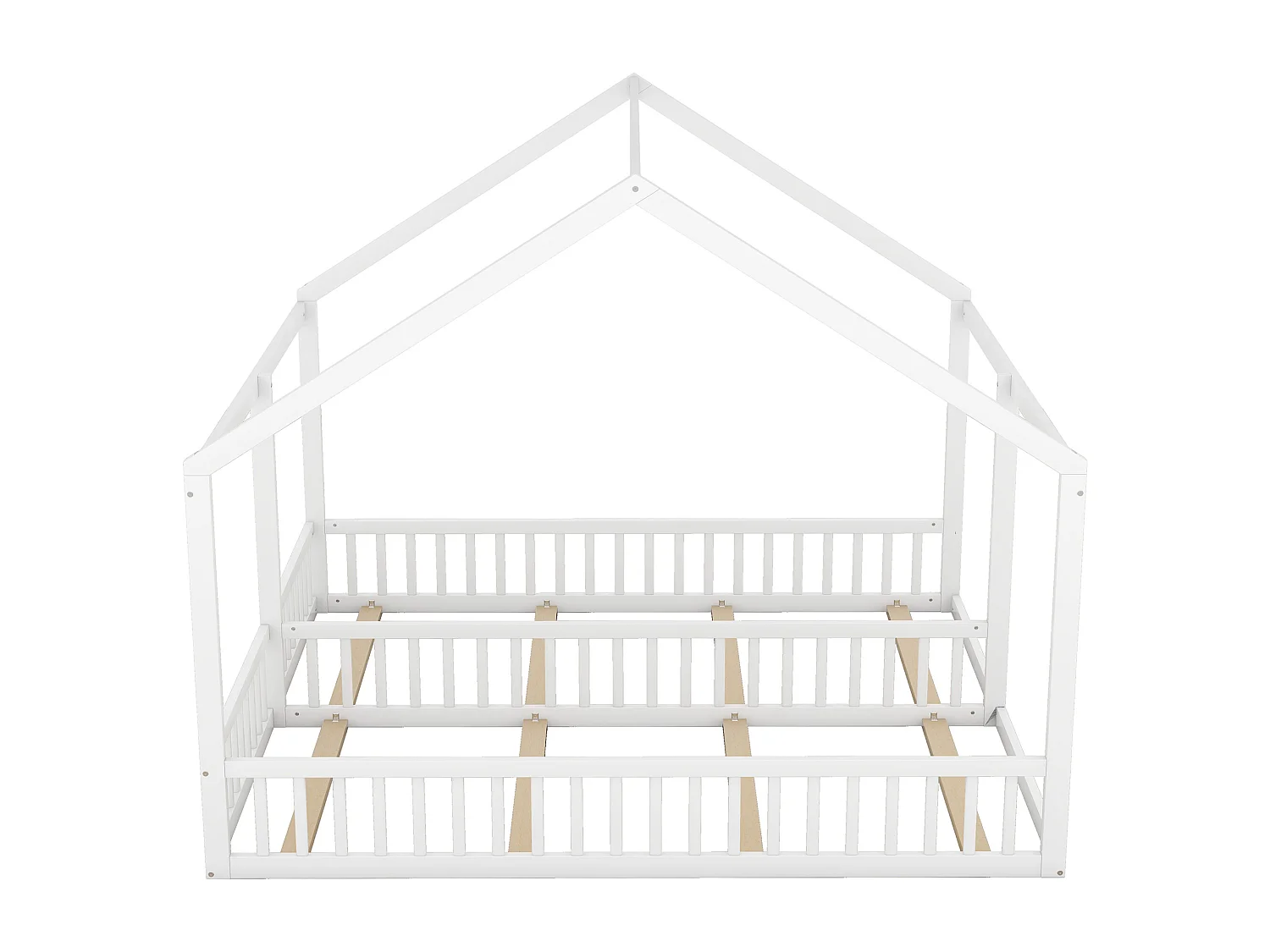 Lit 2-en-1 pour enfants, Lit maison 90x200 cm, Pin, Blanc (204x187x168 cm)