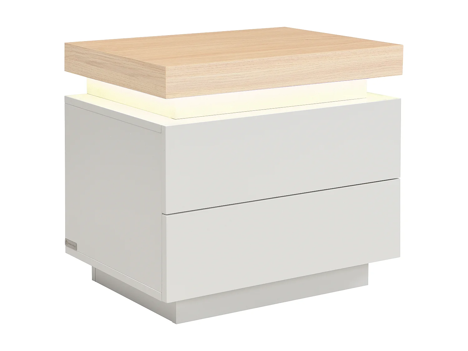 Table de chevet – 2 tiroirs – MDF laqué – Avec LEDs –Coloris : Naturel et Beige – HALO