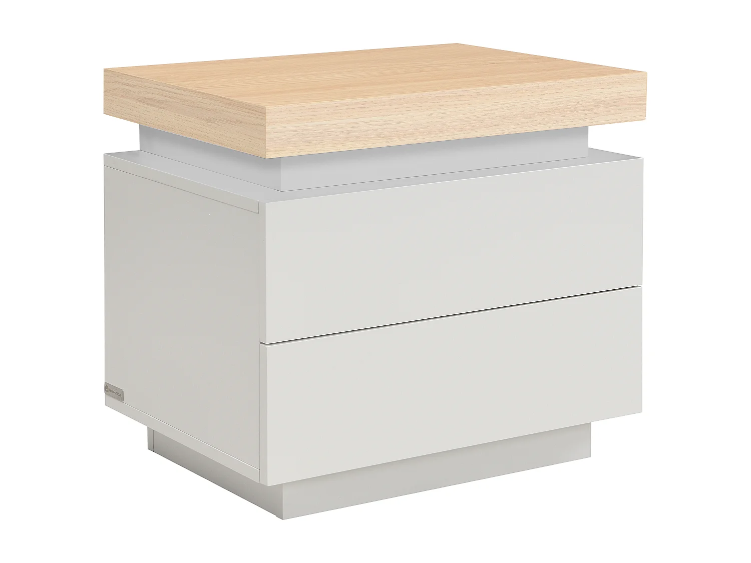 Table de chevet – 2 tiroirs – MDF laqué – Avec LEDs –Coloris : Naturel et Beige – HALO